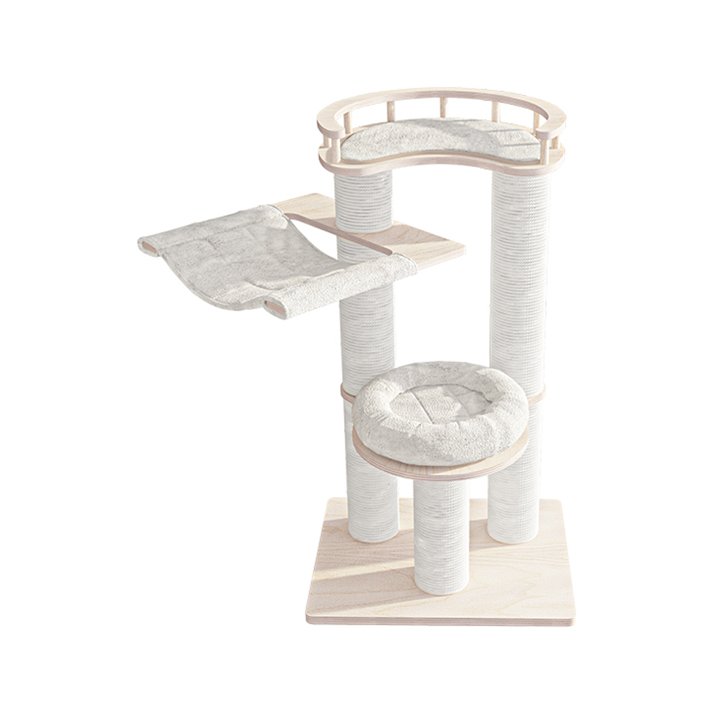 HONEYPOTCAT Leisure Loft With Hammock & Scratch Post - White Velvet - 127cm