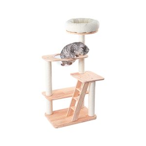 HONEYPOTCAT Serenity Plush Top Cat Tower - Wood Wax 125cm