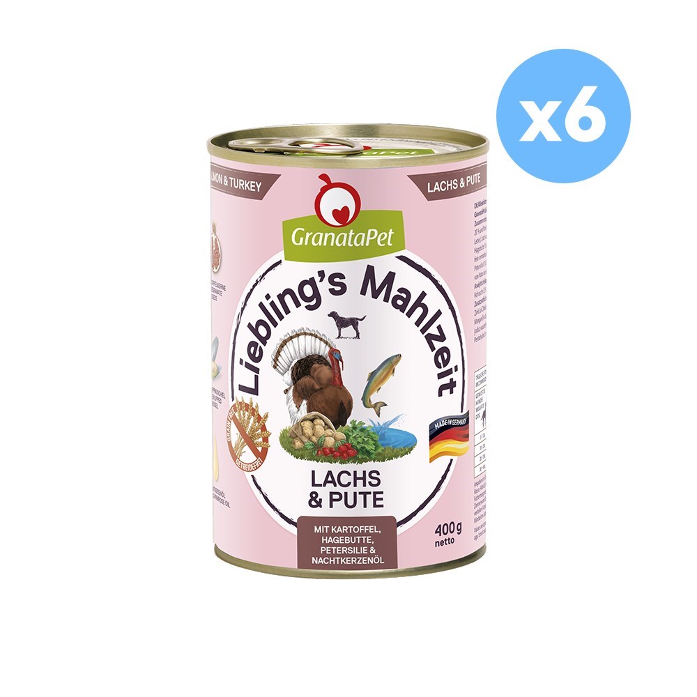 GRANATAPET Liebling's Mahlzeit Salmon & Turkey Dog Wet Food 400gX6
