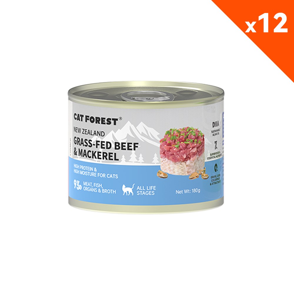 CAT FOREST Grass-Fed Beef & Mackerel Wet Cat Canned Food 180g x 12