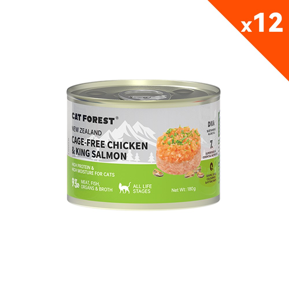 CAT FOREST Cage-Free Chicken & King Salmon Wet Cat Canned Food 180g x 12