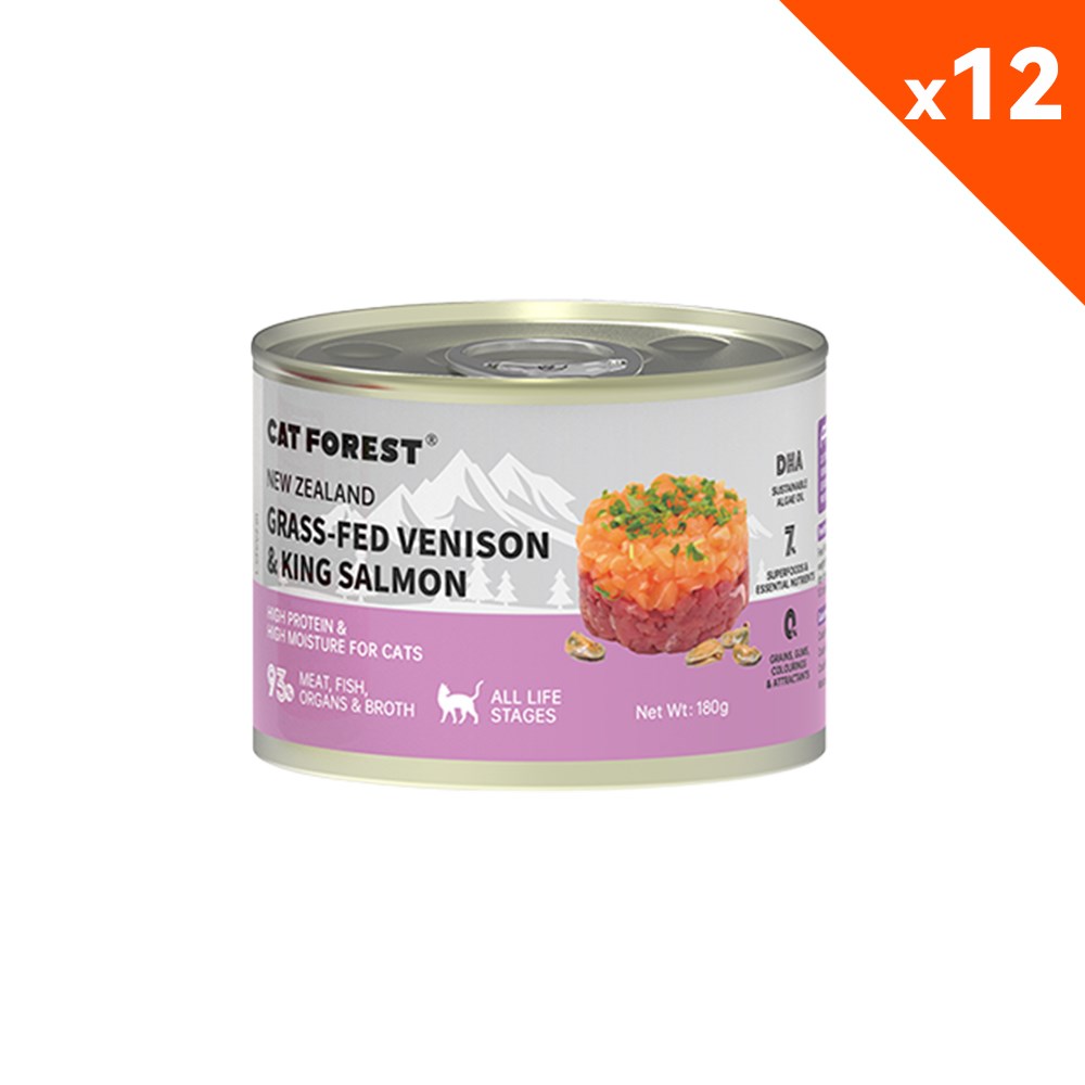 CAT FOREST Grass-Fed Venison & King Salmon Wet Cat Canned Food 180g x 12