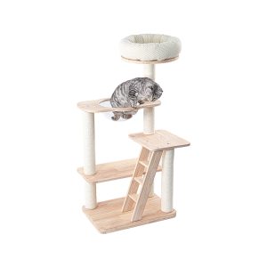 HONEYPOTCAT Serenity Plush Top Cat Tower - Wood Varnish 125cm