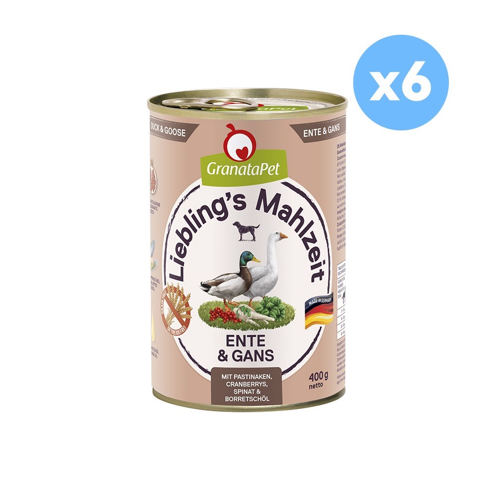 GRANATAPET Liebling's Mahlzeit Duck & Goose Dog Wet Food 400gX6