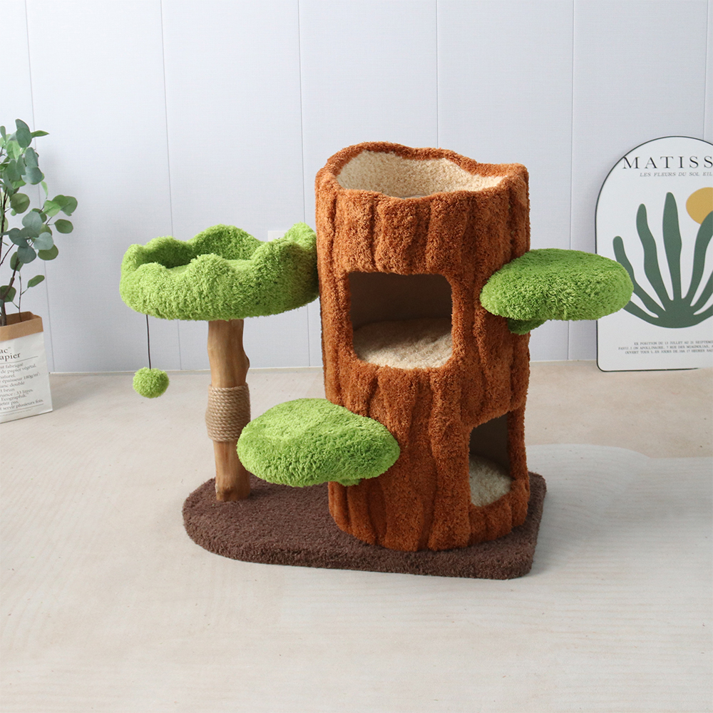 CMISSTREE Two-Level Tree Hollow Solid Wood Cat Tree - Image 5