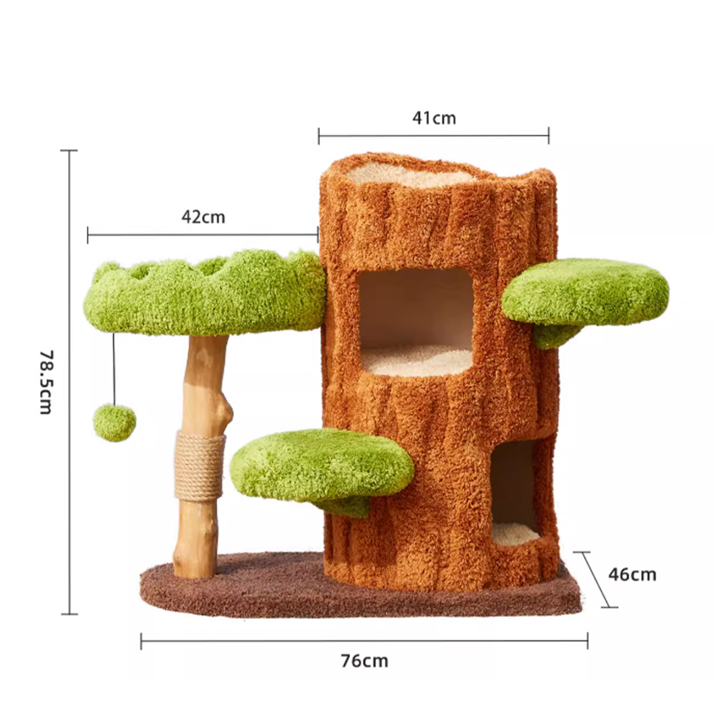 CMISSTREE Two-Level Tree Hollow Solid Wood Cat Tree - Image 3