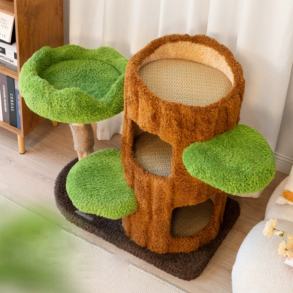 CMISSTREE Two-Level Tree Hollow Solid Wood Cat Tree - Image 2