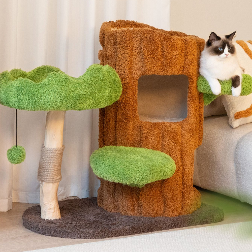 CMISSTREE Two-Level Tree Hollow Solid Wood Cat Tree - Image 12