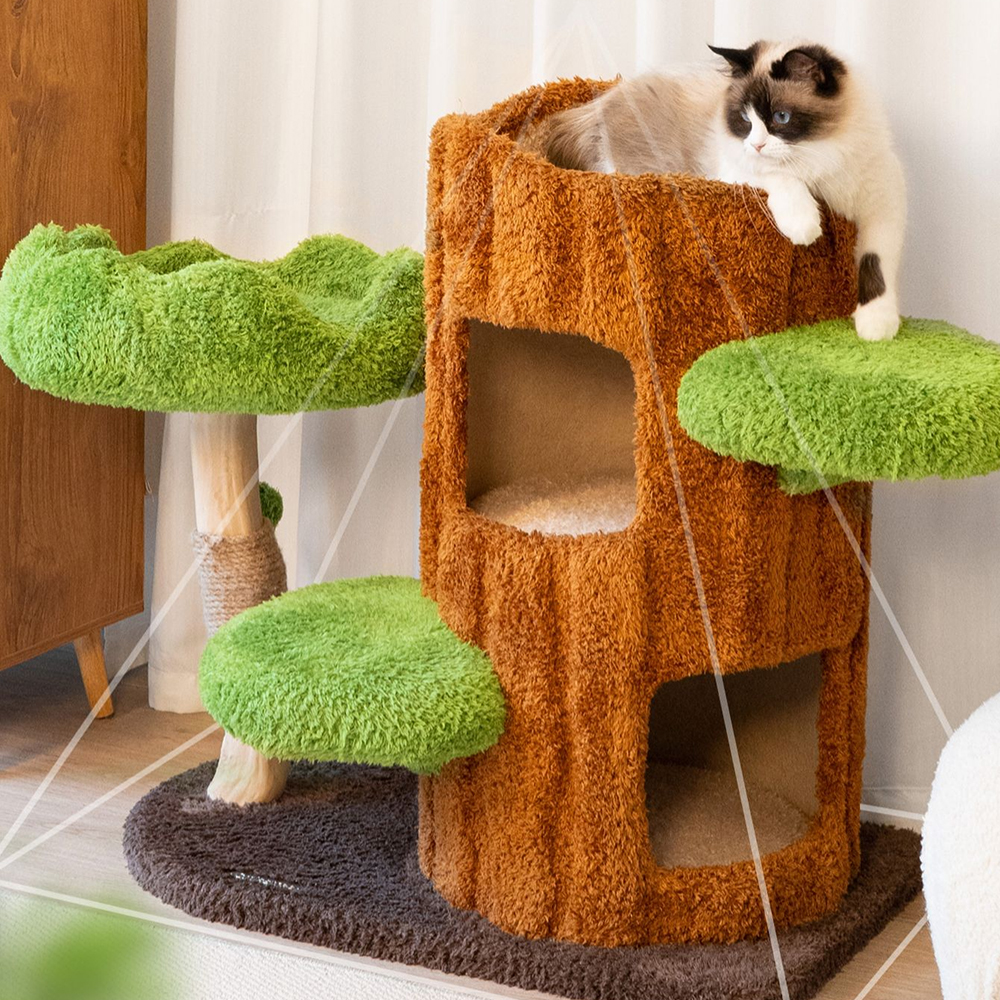 CMISSTREE Two-Level Tree Hollow Solid Wood Cat Tree - Image 11