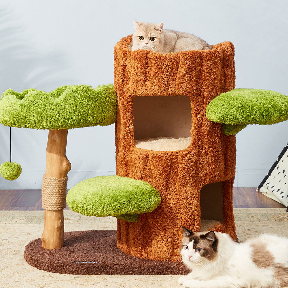 CMISSTREE Two-Level Tree Hollow Solid Wood Cat Tree - Image 10