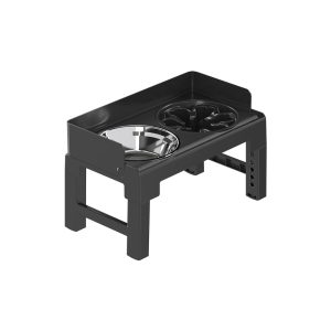 PAKEWAY Lifting Bowl With Five Height Adjustable(One Steel Bowl, One Slow Feeder)-Black