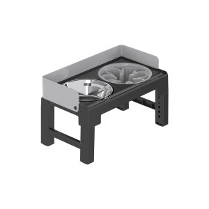 PAKEWAY Lifting Bowl With Five Height Adjustable(One Steel Bowl, One Slow Feeder)-Grey