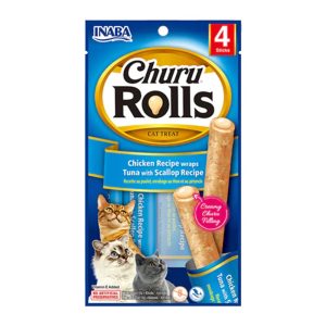 INABA Churu Rolls Chicken Recipe Wraps Tuna With Scallop Recipe Cat Treats 10gx4