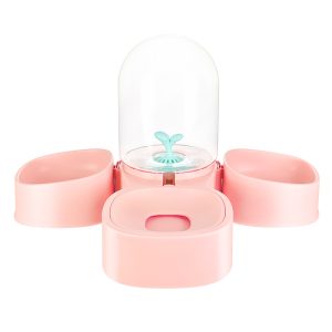 PAKEWAY Mangosteen Pet Bowl Double ?C Pink ( Dual Feeding Bowls + One Water Bowl)