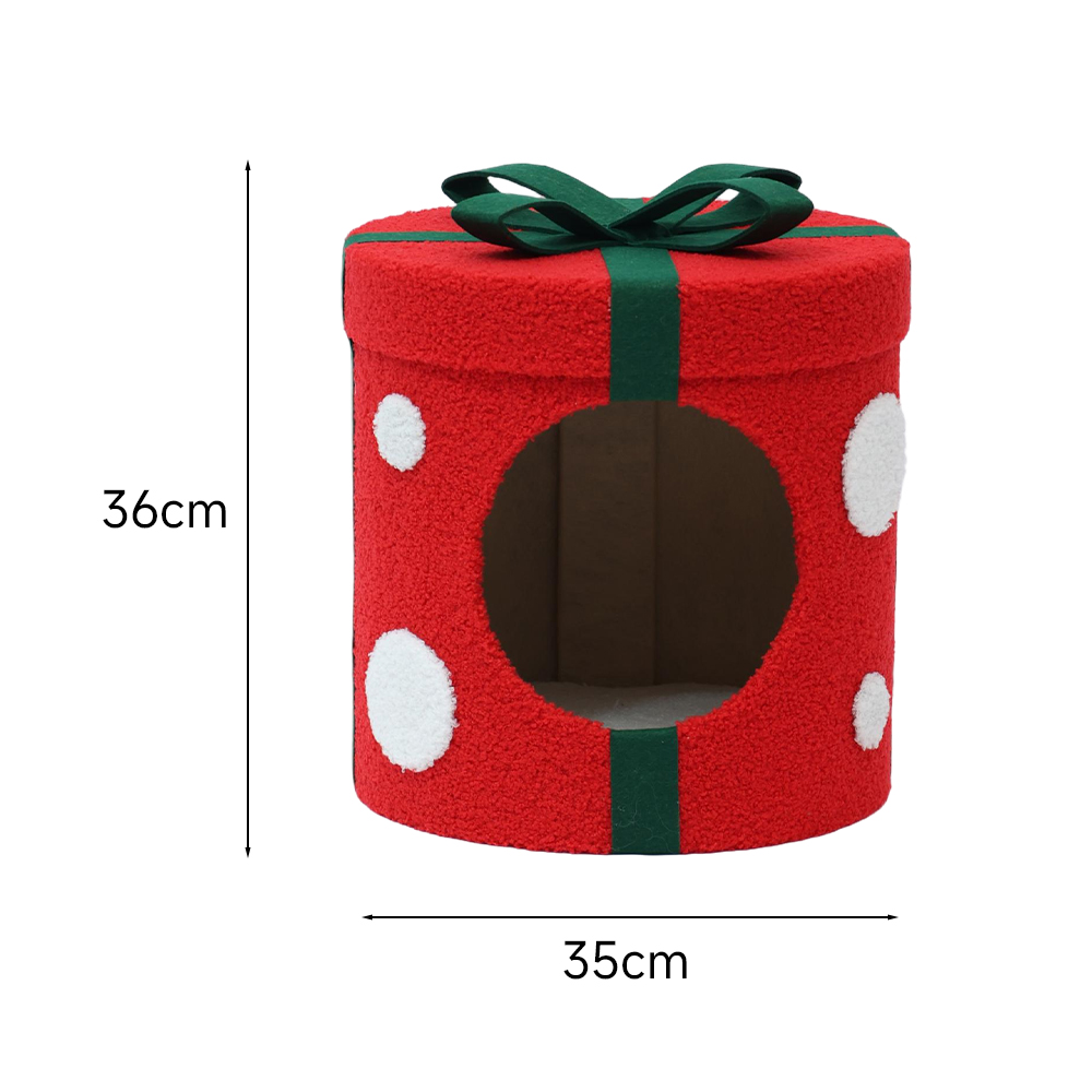 CATIO Christmas Gift Box Cat Bed With Scratching Pad 35x35x36cm - Image 2