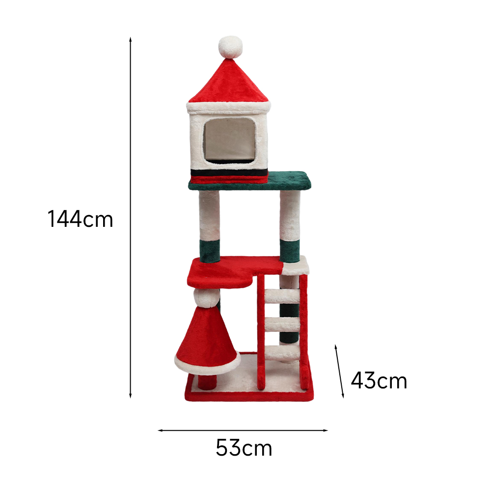 CATIO Christmas Palace Multi-level 3 Cat Tree with Cave 53x43x144cm - Image 2